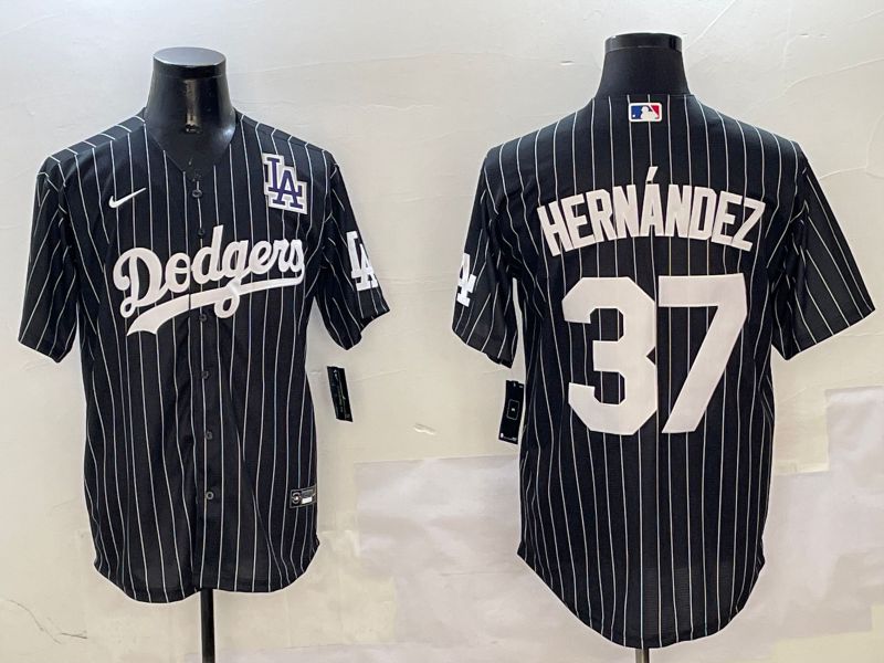 Men Los Angeles Dodgers #37 Hernandez Black Stripe Jointly Name 2025 Nike MLB Jersey style 6->los angeles dodgers->MLB Jersey
